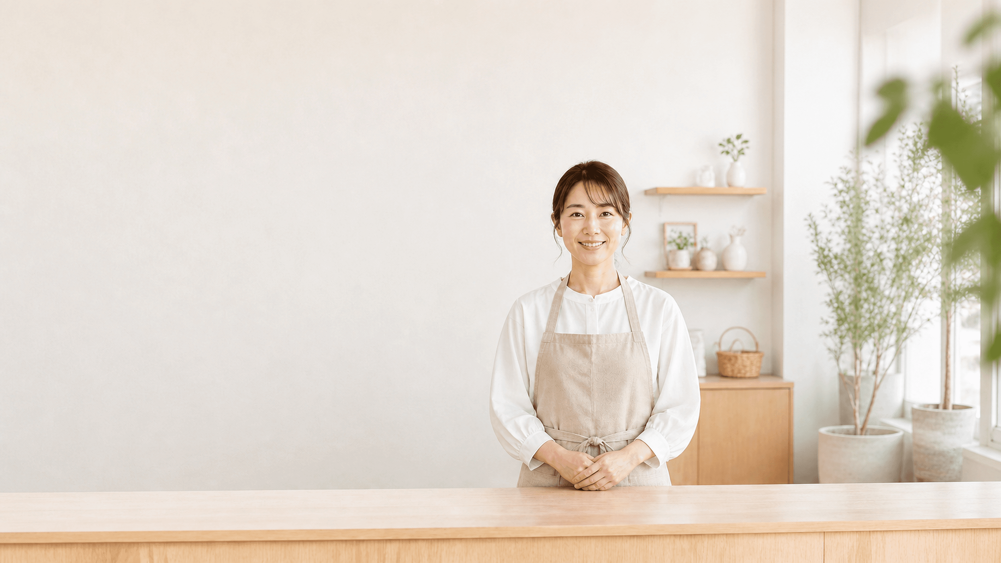明るい店内で案内する事業者